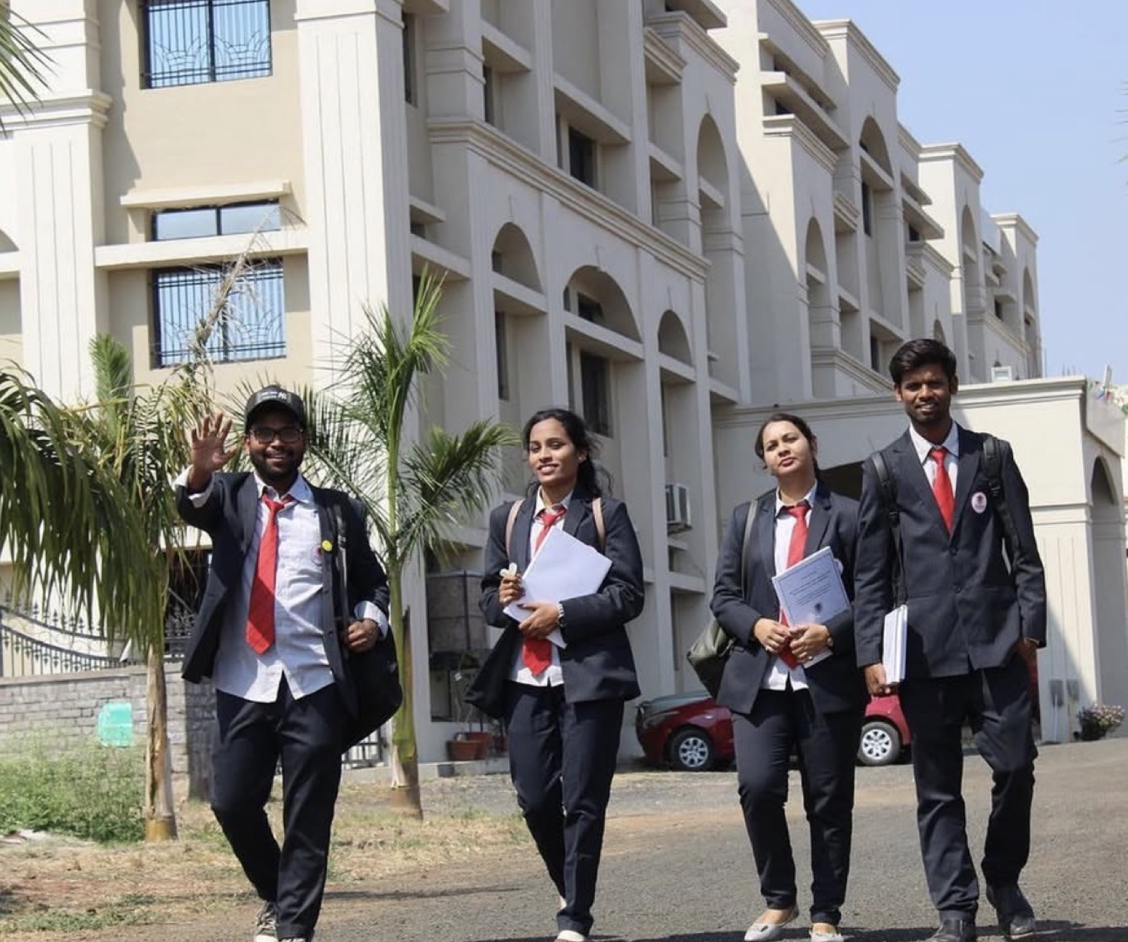 Renaissance students walking across the Chandrapur campus